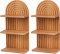 2 PCS Boho Wall Shelf with Screws, Wooden Rainbow Wall Shelves Mid Century Boho Arch Shelf, Boho Decor Shelves for Bathroom, Bedroom, Kitchen Decoraction and Storage (Wood-05)