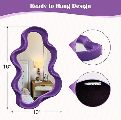 Purple Wavy Mirror Mirror for Girly Bedroom Decoration, Asymmetrical Cloud-Shaped Decorative Funky Mirrors for Modern Vintage Home Office Living Room Housewarming Birthday Gift