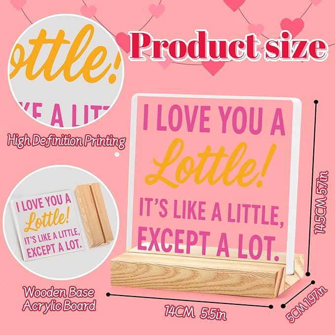 Valentines Desk Decor, Happy Valentine's Day Home Office Table Sign for Porch Tiered Tray Shelf Party, Rustic Romantic Acrylic Gifts Decorations for Him Her Wife, I Love You A Lottle