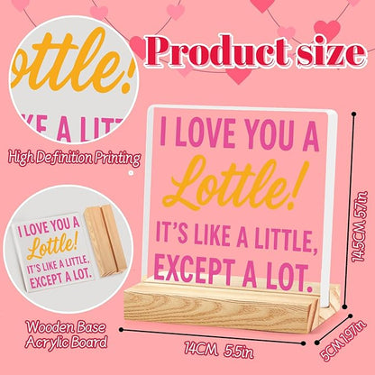 Valentines Desk Decor, Happy Valentine's Day Home Office Table Sign for Porch Tiered Tray Shelf Party, Rustic Romantic Acrylic Gifts Decorations for Him Her Wife, I Love You A Lottle