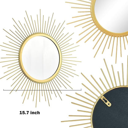 Cityelf 3 Set Gold Sunburst Mirrors for Wall Decorative Metal Mirrors Small Mirror Sets Hanging Mirror Wall Sculpture for Bedroom Living Room Entryway