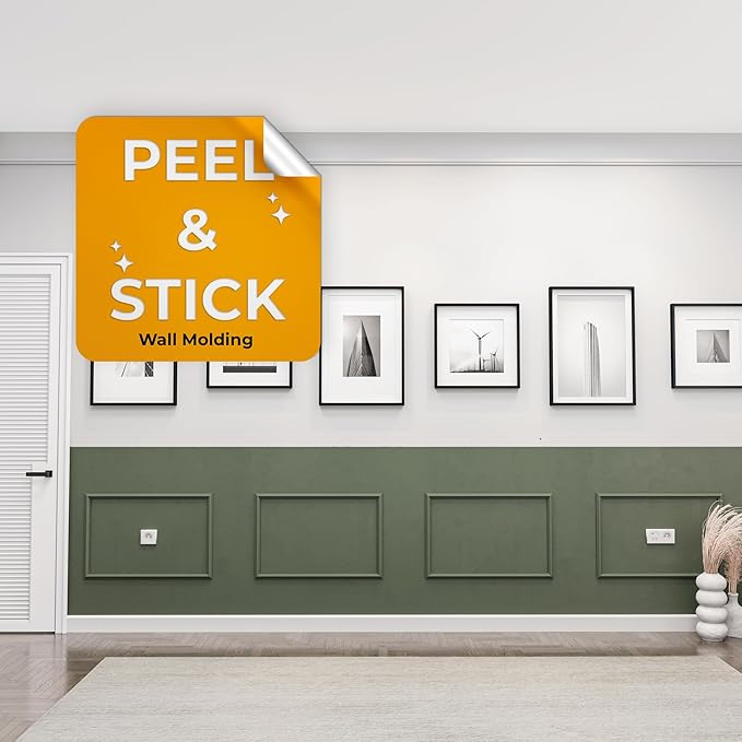 Peel and Stick Wall Molding Kit, Ready to Assemble Wainscoting Panels, Pre-Cut Molding Trim for Home and Office Interrior Wall Decor, DIY, Premade (4 Frames)