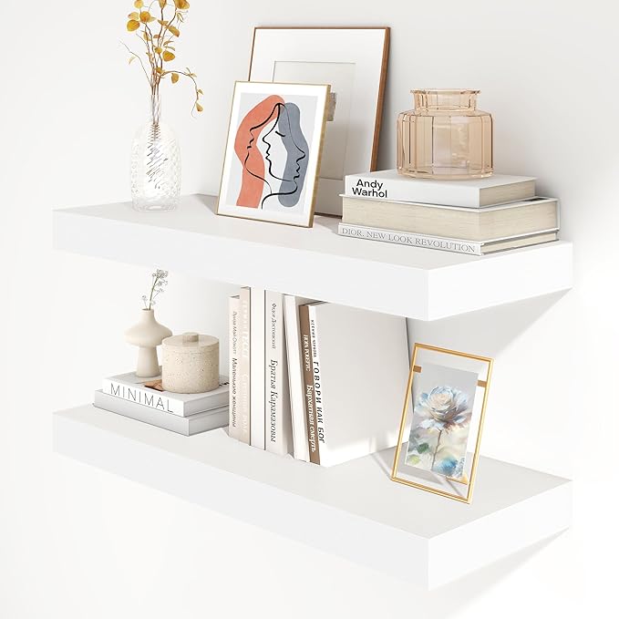 30 Inch Floating Shelves | 12 Inch Deep White Floating Shelves Set of 2 | 30