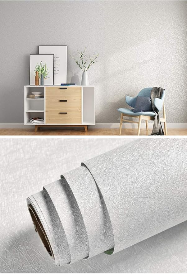 Cohoo Home Silk White Wallpaper Peel and Stick Contact Paper White Textured Contact Paper for Cabinets Self Adhesive Removable Wallpaper for Bedroom Wall Sticky Waterproof Shelf Liner 15.7inW 393inL
