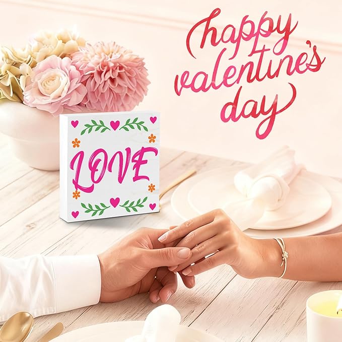 Valentines Table Decor, Happy Valentine's Day Home Office Sign for Porch Tiered Tray Shelf Party, Romantic Gifts Decorations for Wife Daughter Dad Husband Women