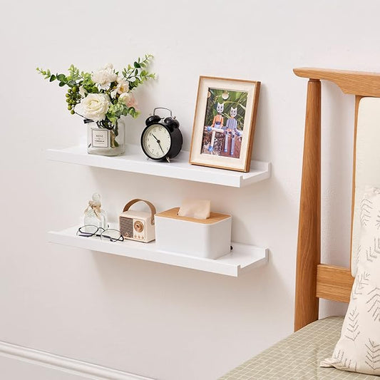 Floating Shelf White Oak Wood Wall Shelves 24 Inch (Upgrade Width 6"), Display Picture Ledge Shelf for Bedroom Living Room Bathroom Office Kitchen Wall Storage Shelves