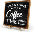 Coffee Bar Decor Sign, Coffee Bar Accessories, Funny Coffee Bar Desk Decor, Rustic Wooden Plaque Coffee Sign Farmhouse Coffee Bar Derco Signs For Coffee Station, Coffee Shelf Decor(Black+Brown05)