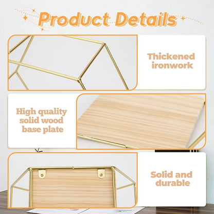 Wall Mounted Hexagonal Floating Shelves Set of 5 in Different Sizes, Modern Metal Shelf, Simple Wood Partition Storage Shelves, Gold Decor Rack for Bedroom, Living Room, Kitchen and Office