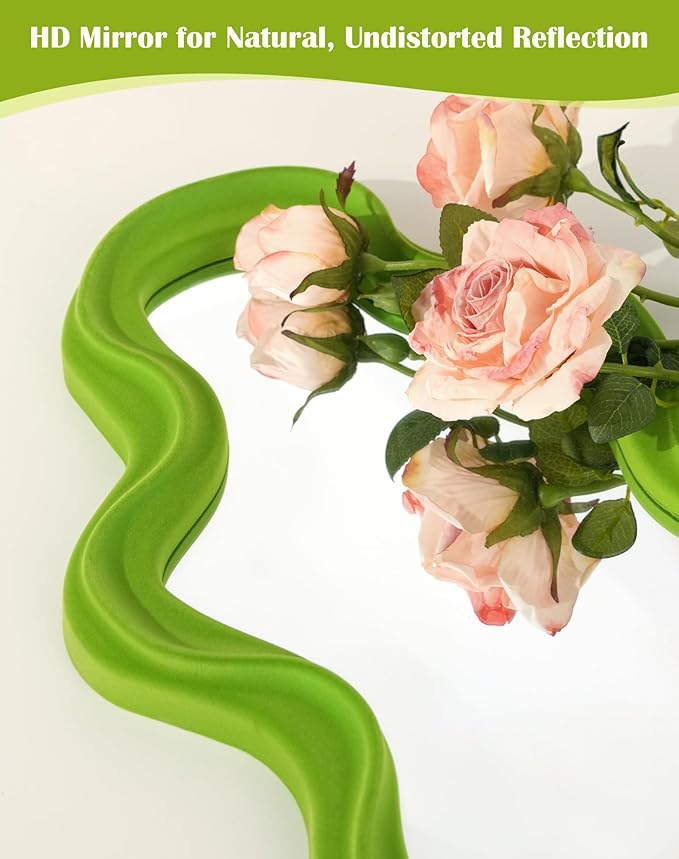 Living Room Mirrors for Wall Decor, Soft Velvet Wall Mounted Cloud Mirror for Girl Teen Women Bedroom Decoration, Cute Hanging Sculpture Home Accent for Dining Room Kitchen (Lawn Green)