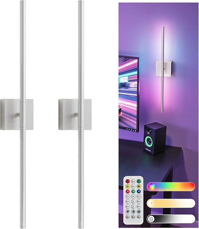 L LOHAS LED Battery Operated Wall Sconces Set of 2, Battery Wall Sconce 10000mAh, Nickel Rechargeable Sconces 3CCT + RGB, 28.7 Inch Wireless Wall Lights, Sconce Wall Decor for Bedroom, Living Room