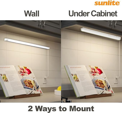 Sunlite LED Under Cabinet Lighting Plug in 46 Inch Linkable Under Counter Lights for Kitchen 16 Watts, 120 Volts, 1600 Lumens, Adjustable 3 CCT 3000K-5000K, 50,000 Hour Lifespan, ETL Listed LED Light