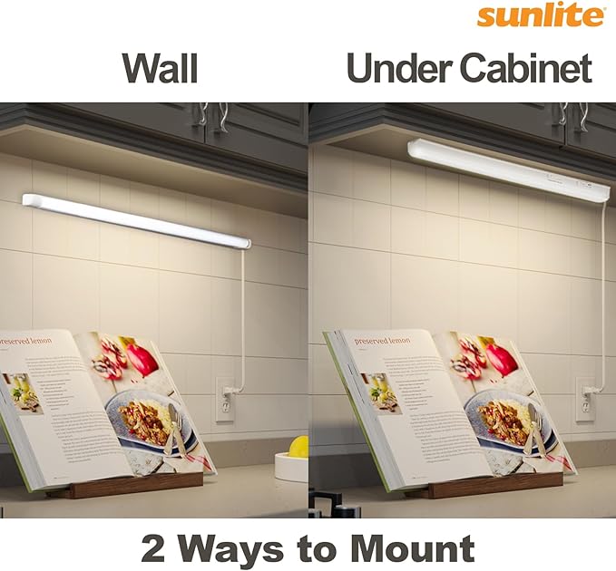 Sunlite LED Under Cabinet Lighting Plug in 34 Inch Linkable Under Counter Lights for Kitchen 12 Watts, 120 Volts, 1200 Lumens, Adjustable 3 CCT 3000K-5000K, 50,000 Hour Lifespan, ETL Listed LED Light