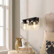 PAZALA 2-Lights Black Bathroom Vanity Lights, Modern Bathroom Lighting Fixtures with Globe Glass Shade, 14in Matte Black Wall Lamp for Bath Over Mirror Kitchen Living Room Hallway Cabinet Porch