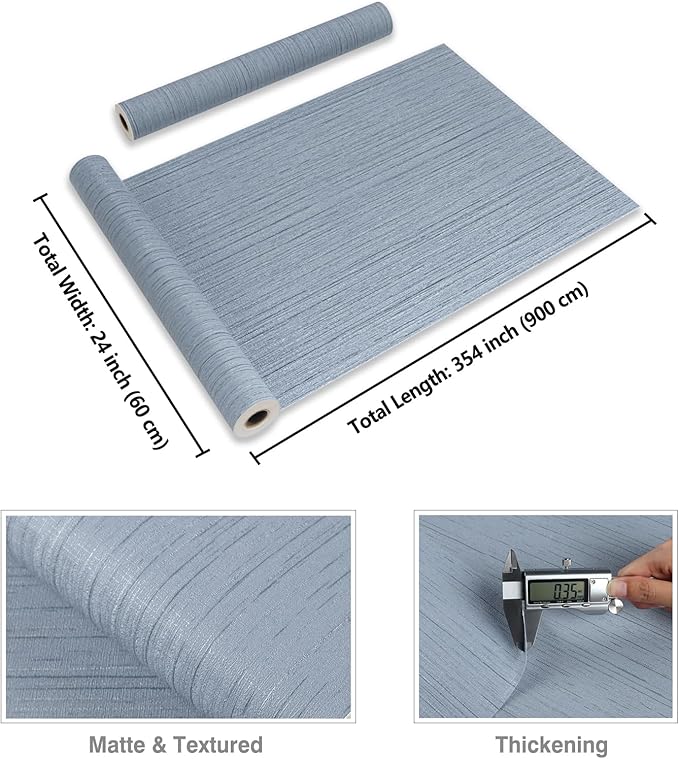 CRE8TIVE Large Size 24"x354" Light Blue Grasscloth Peel and Stick Wallpaper Textured Faux Grasscloth Contact Paper for Cabinets Removable Fabric Linen Wallpaper Blue Wall Covering for Bathroom Bedroom