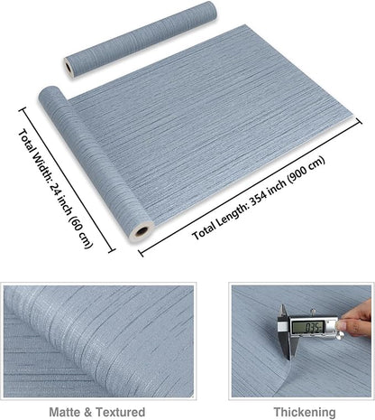 CRE8TIVE Large Size 24"x354" Light Blue Grasscloth Peel and Stick Wallpaper Textured Faux Grasscloth Contact Paper for Cabinets Removable Fabric Linen Wallpaper Blue Wall Covering for Bathroom Bedroom