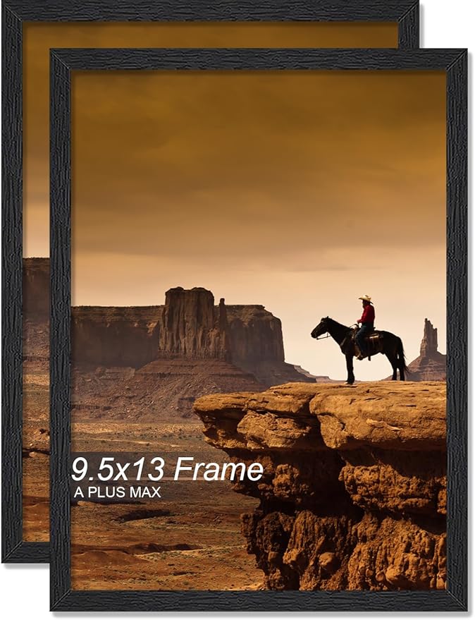 A PLUS MAX 9.5x13 Picture Frame Set of 2, Black Engineered Wood Frame for 9.5 x 13 Inch Picture Poster Photo, Light Weight 9.5 by 13 Frame with Wood-grain for Wall - 2 Pack/Black/9.5"x13"
