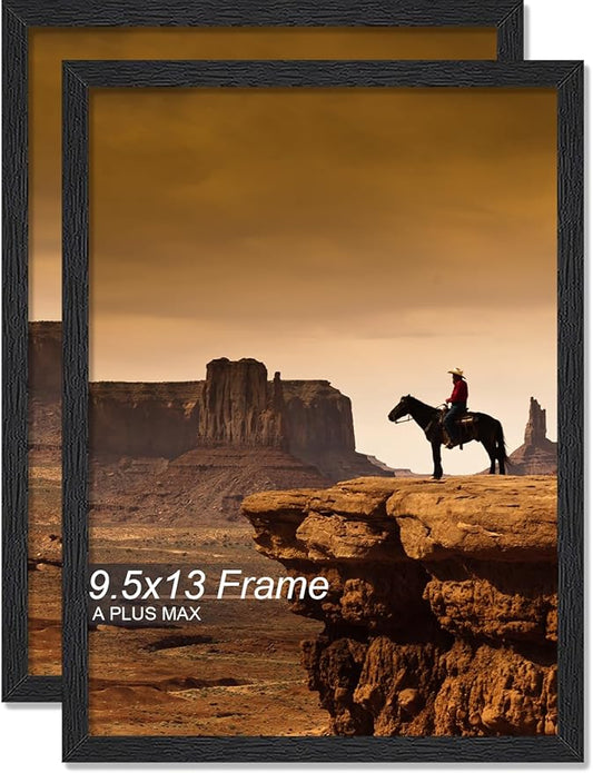 A PLUS MAX 9.5x13 Picture Frame Set of 2, Black Engineered Wood Frame for 9.5 x 13 Inch Picture Poster Photo, Light Weight 9.5 by 13 Frame with Wood-grain for Wall - 2 Pack/Black/9.5"x13"