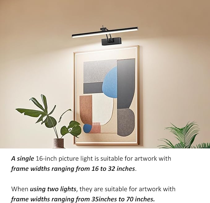 2 Pack Picture Lights for Wall Battery Operated, 16 inch Wireless Art Lighting for Painting, 6 Colors Picture Frame Lights with Remote, Dimmable 5200mAh Gallery Light, Black