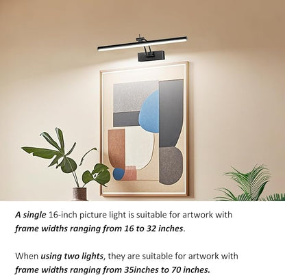 2 Pack Picture Lights for Wall Battery Operated, 16 inch Wireless Art Lighting for Painting, 6 Colors Picture Frame Lights with Remote, Dimmable 5200mAh Gallery Light, Black