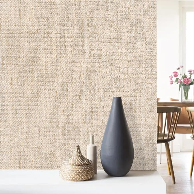 Beige Grasscloth Wallpaper Peel and Stick Vintage Grasscloth Contact Paper 15.7inch x 393.7inch Faux Linen Wallpaper Textured Self Adhesive Removable Contact Paper for Cabinet Vinyl