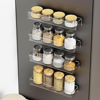 2 Pack Acrylic Spice Racks for Refrigerator and Oven, Magnetic Fridge Organizers and Storage, Clear
