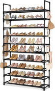 Tall Shoe Rack 10 Tier Shoe Organizer Large Shoe Shelf with 18 Hooks Storage for 50 Pair, Stackable Vertical Shoe Rack Organizer for Closet, Entryway, Bedroom