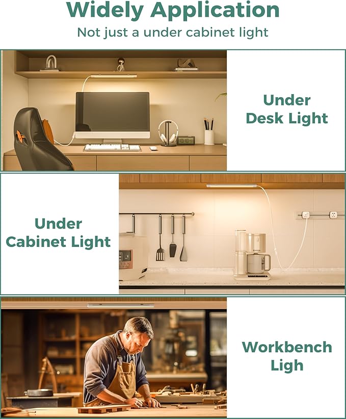 ASOKO 16 Inch Under Cabinet Lights,Plug and Play Under Counter Lighting,2700K Warm White with 700LM Bright,ETL Light Bar with ON/Off Switch for Kitchen,Under Desk,Workbench