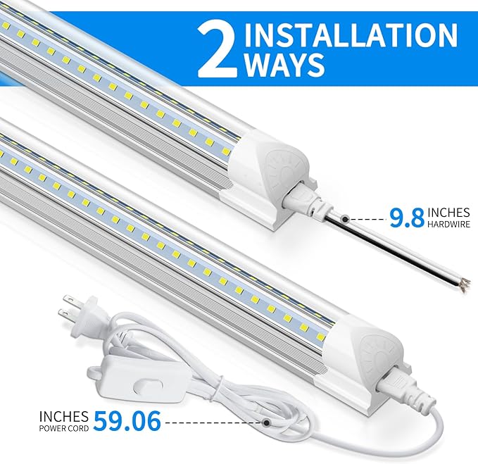 CNSUNWAY LED Shop Lights 2FT, 20W 5000K Daylight White Under Cabinet Lighting, V-Shaped Linkable T8 Tube Light Fixtures, Shop Light for Workbench, Kitchen, Workshop, ETL Listed(6 Pack)
