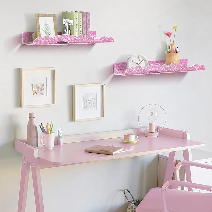 Rainbow Glitter Acrylic Floating Shelves, 15.7