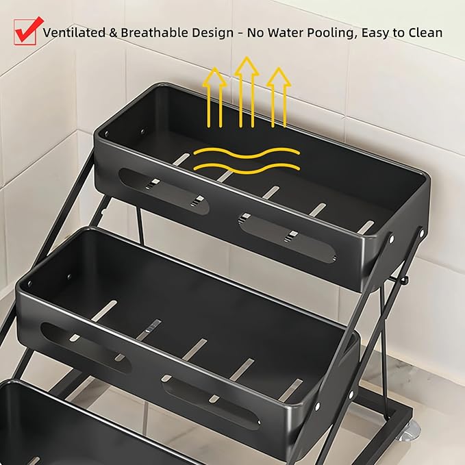 Bokelai Spice Rack for Countertop 3 Tier Foldable Seasoning Organizer Jars Storage Holder Step Shelf for Cabinet Kitchen Black