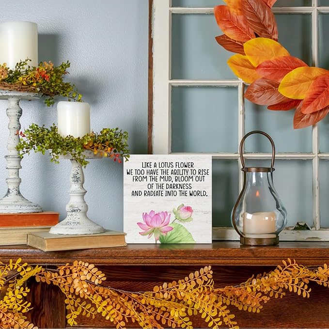 Inspirational Gifts Lotus Wood Box Sign Desk Decor, Like a Lotus Flower, Motivational Gifts Desk Decorative Signs for Home Office Living Room Table Shelf Cubicle