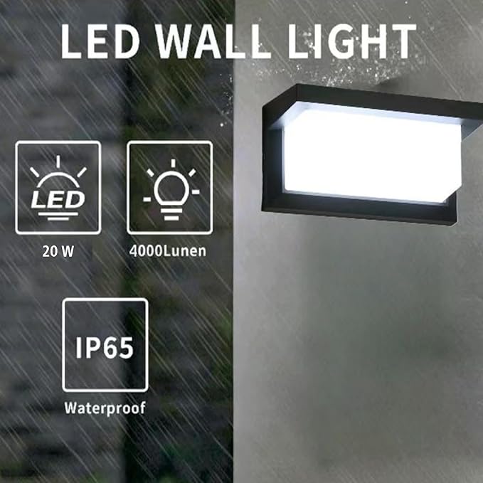 Wrasse Outdoor Wall Sconces Light 2000 Lumen 20W Wall Proch Lights 6500K Exterior Lighting fixtures120V Modern Mount Sconce Lamp for House Outside