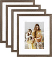 ATOBART 8x10 Picture Frame Set of 4, Displays 5x7 with Mat or 8x10 Without Mat, Photo Frames for Wall Hanging or Tabletop, Includes HD Plexiglass, Brown