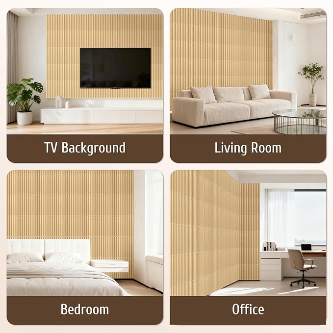 Qidejoy 33 Pcs 3D PVC Slat Wall Panels 12X12in Fluted Textured Paneling Modern Decorative Tiles Cuttable Paintable DIY Wall Art for Interior Decor, Bedroom, Farmhouse, Ceiling, TV Background (Oak)