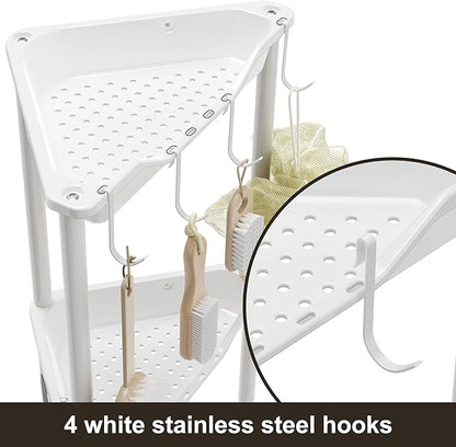 Orimade Rustproof 5 Tier Floor Standing Corner Shower Caddy Organizer, Plastic Metal Splicing Floor Corner Shelf Rack Stands for Bathroom, White