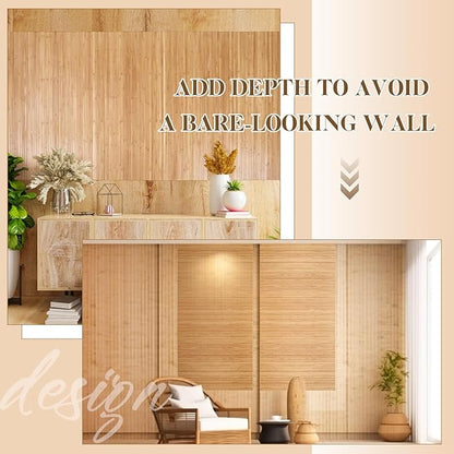 Juexica 3 Pcs Natural Bamboo Wall Panel for Interior Wall 48''x96'' Bamboo Covering Renewable Pole Wainscoting Room Divider Wrap Decor for Bedroom Living Room Kitchen Island Office (Carbonized)