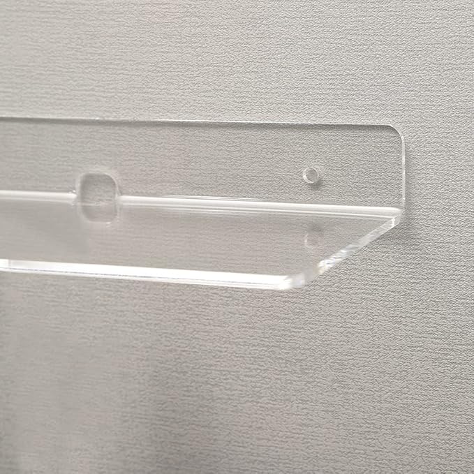 IEEK 4 PCS Clear Small Acrylic Floating Wall Shelves,9 Inch Adhesive Display Shelf for Nintendo Switch/Smart Speaker/Security Cameras/Action Figures,No Damage Expand Wall Space