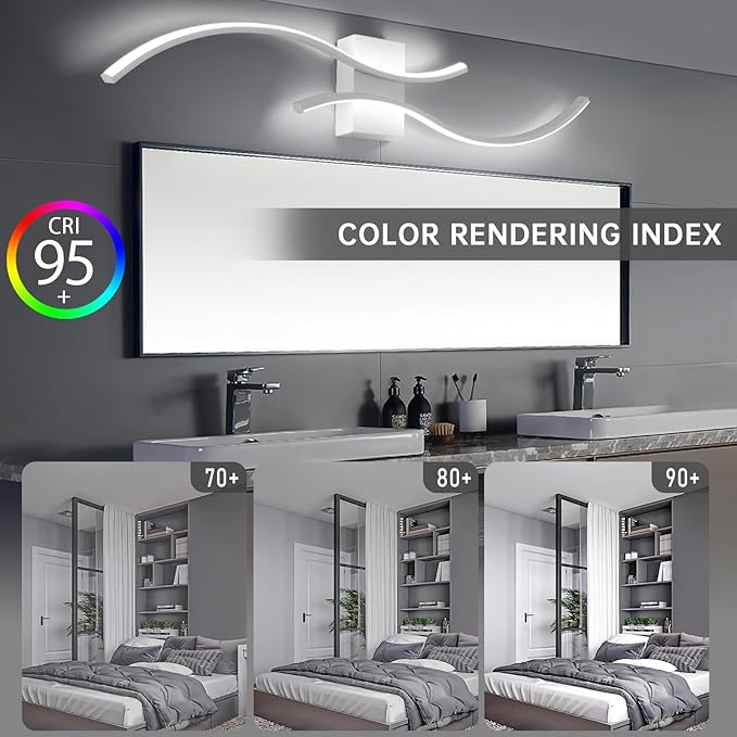 CANEOE Modern Wall Sconce, White Long Strip Led Wall Light Fixtures, 39inch Wave Design Indoor Wall Lamp for Living Room Bedroom Porch Hallway Bathroom Vanity Light (Cool White, 6000K)