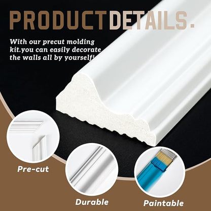 Peel and Stick Wall Molding Kit, Accent Wall Panels for Interior Wall Decor with Double-Sided Tape, 3 Set Pre-Cut PS Wainscoting Panels (50 * 40 in)
