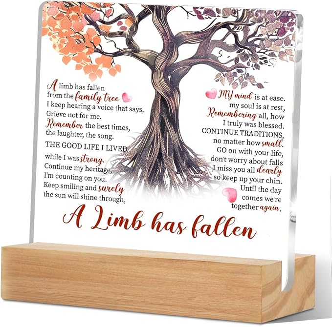 Memorial Gifts Acrylic Sign with Wooden Stand, Limb Has Fallen Poem Remembrance Condolence for Loss of Loved One, Cardinal Table Decor Bereavement Gift, Sympathy Gifts for Loss of Loved One