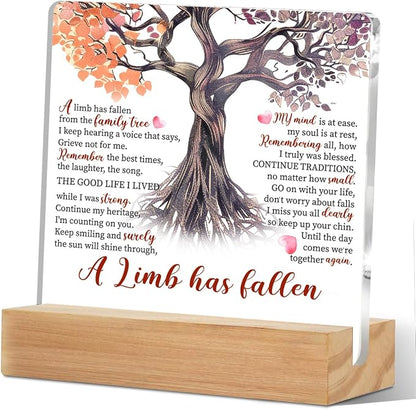 Memorial Gifts Acrylic Sign with Wooden Stand, Limb Has Fallen Poem Remembrance Condolence for Loss of Loved One, Cardinal Table Decor Bereavement Gift, Sympathy Gifts for Loss of Loved One