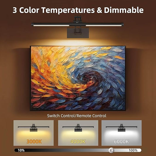 24“ Picture Lights for Wall, 8000mAh Rechargeable Wireless Picture Light with Remote, LED Wall Lights 3000K/4000K/6000K Dimmable, Art Lighting for Paintings Frame Gallery Dartboard, Black