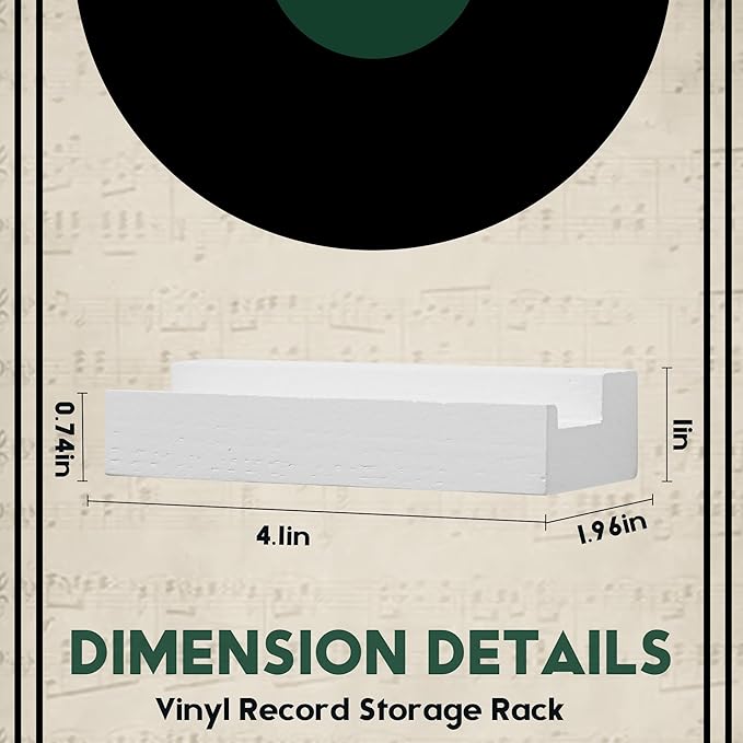 Wood Vinyl Record Shelf Wall Mount, Small Wall Record Holder Display Shelf, Vinyl Record Shelves Record Album Display Holder for LP, CD, Book Art Storage Vintage Home Decor (12, White)