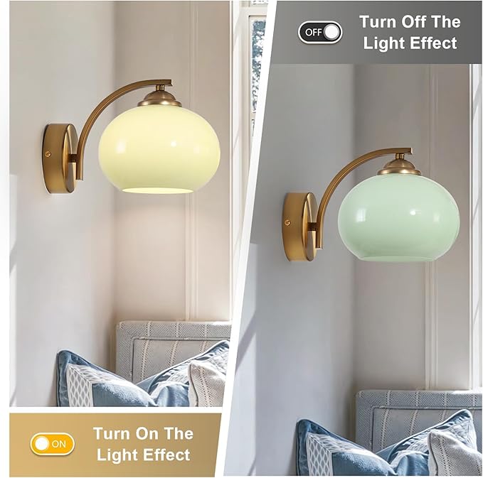 Vintage Green Glass Wall Sconce Brass Gold Wall Light Fixture Hardwired Mid Century Modern Bathroom Vanity Light Fixture