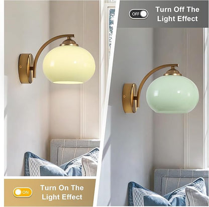 Vintage Green Glass Wall Sconce Brass Gold Wall Light Fixture Hardwired Mid Century Modern Bathroom Vanity Light Fixture