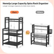Kitchen Countertop Organizer, 3 Tier Large Spice Rack Organizer with Adjustable Shelf and 5 Hooks, Wooden Counter Organizer, Space Saving Countertop Shelf Microwave Stand for Kitchen,Coffee Bar,Black