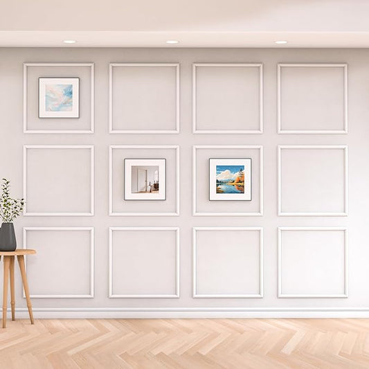 COUKIU Pre-Cut 12 Set Peel and Stick Wall Molding Trim Kit, 24" x24" Premade Wainscoting Panels, Self Adhesive Moulding Panel for Interior Walls Picture Frame