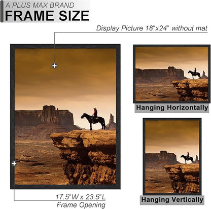 A PLUS MAX 18x24 Picture Frame, Black Engineered Wood Frame for 18 x 24 Inch Picture Poster Photo, Light Weight 18 by 24 Frame with Wood-grain for Wall - 1 Pack/Black/18 x24