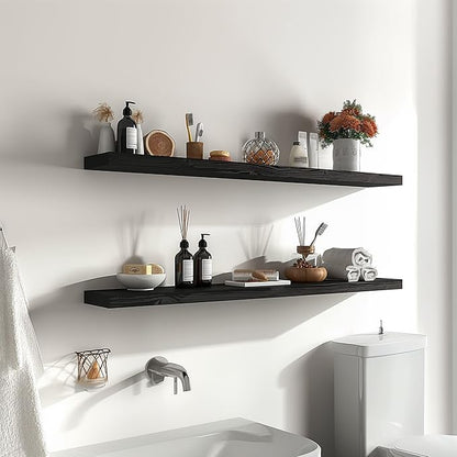 36 Inch Black Wood Floating Shelves for Wall Rustic Wall Shelf for Bedroom Living Room Set of 4