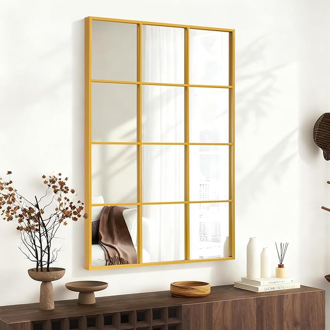Large Rectangle Large Wall Mirror, Gold Metal Framed Mirror Golden Wall Mounted Decorative Mirrors for Living Room Bedroom Entryway 24x35 Inch Decor